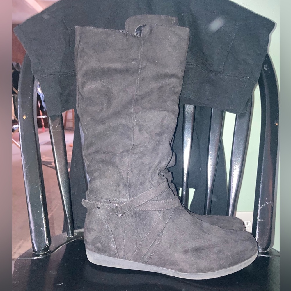 Gray Suede Knee Boots